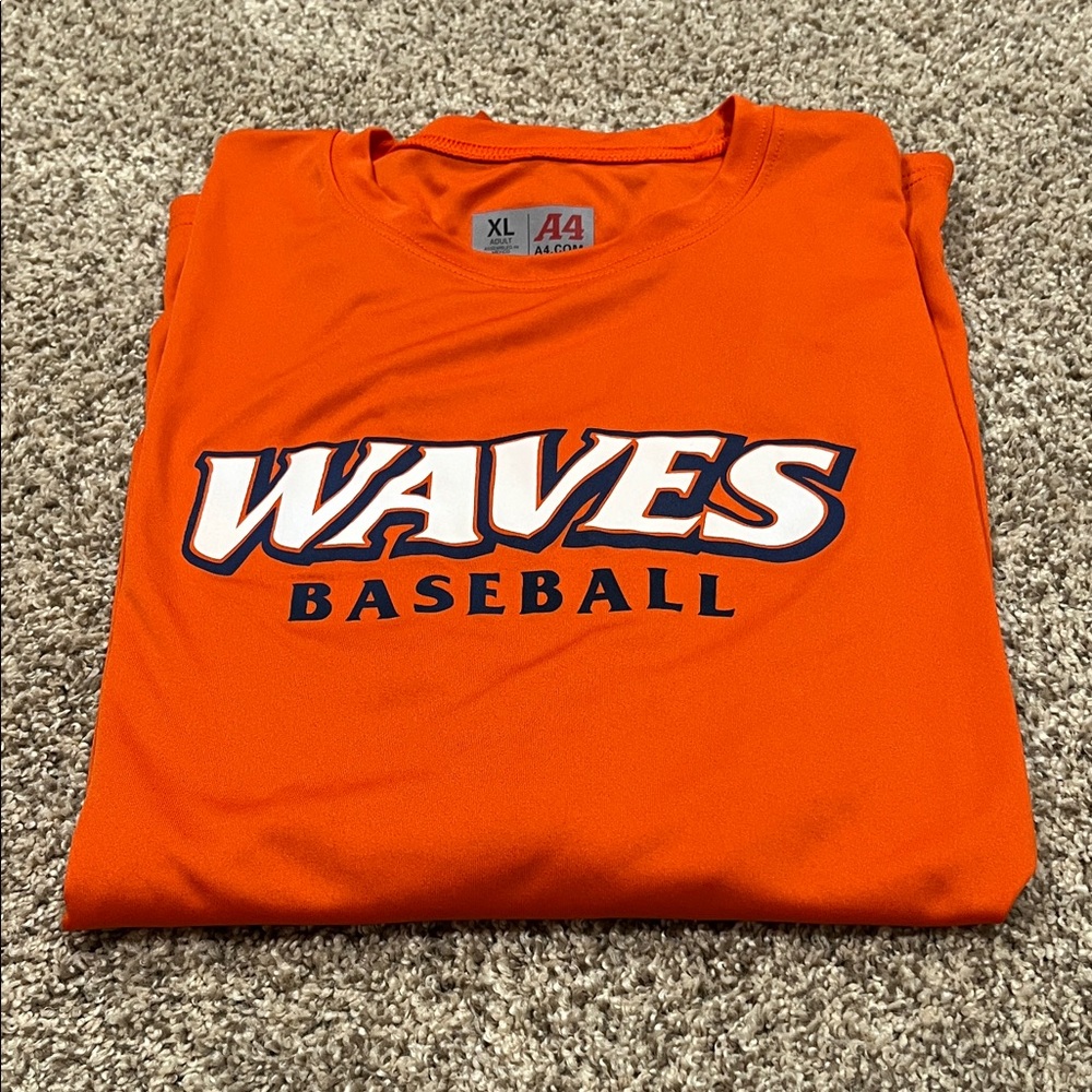 Pepoerdine University Baseball long sleeve A4 Waves Orange Dri/fit T-Shirt